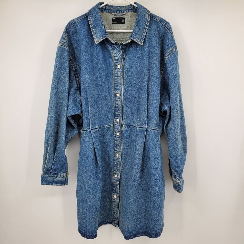 Asos Design Curve Collared Denim Long Sleeved Button Down Dress Size 18